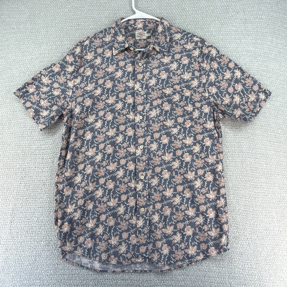 Faherty‎ Breeze Shirt Mens Medium Floral Hawaiian Hemp Blend Tropical Beach
